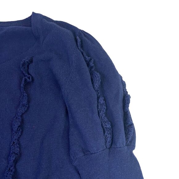 Lilly Pulitzer Ruffle Sweater Size S Navy Blue Silk Blend Puff Shoulder Pullover - Picture 3 of 6